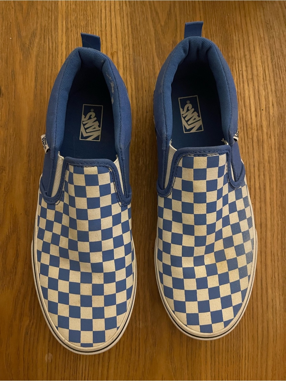 Vans Kids Slip-On Checkerboard Sneakers Classic Blue and White - Picture 3 of 8